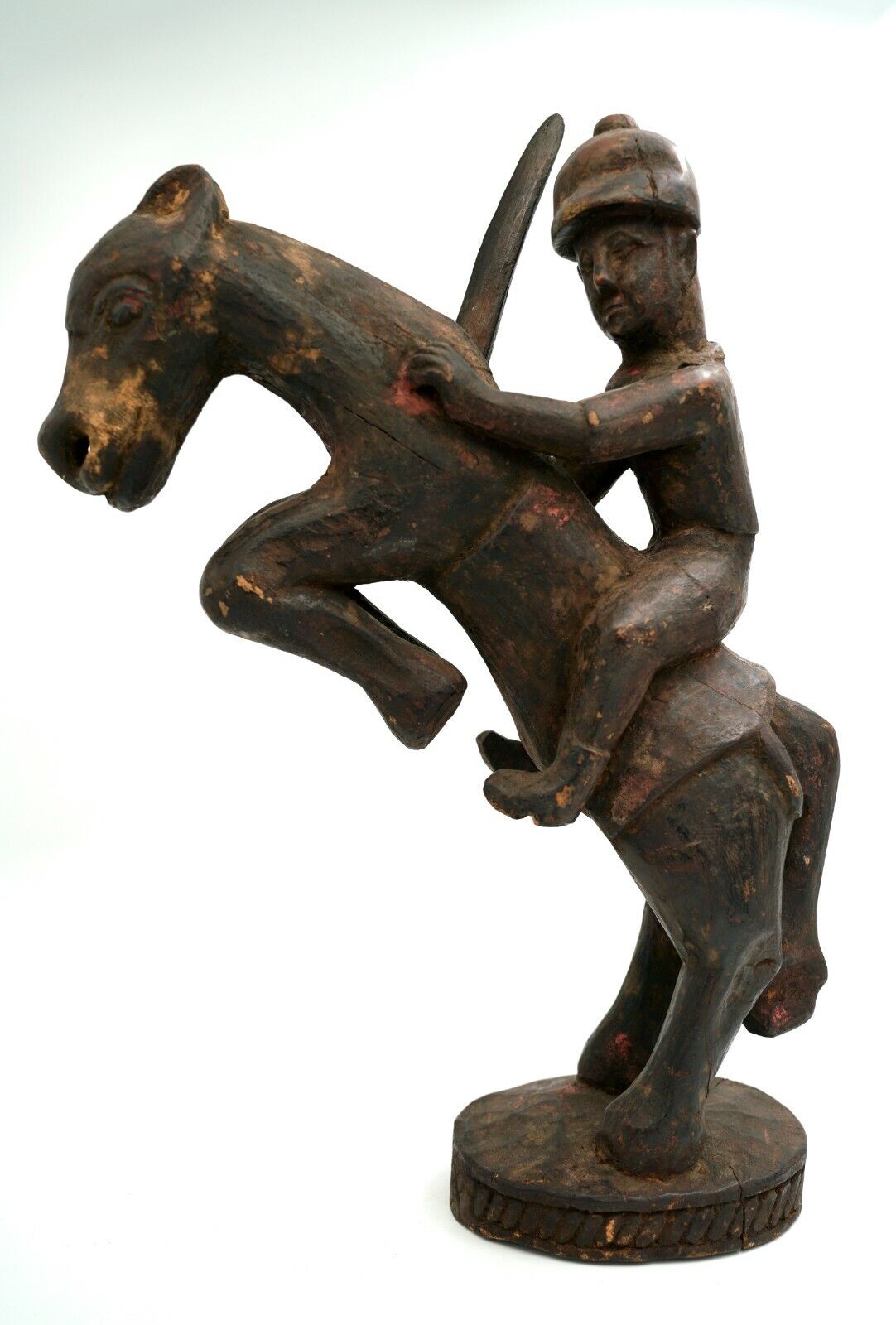 1800's Nepal Wooden Sculpture: Warrior on Soaring Horse