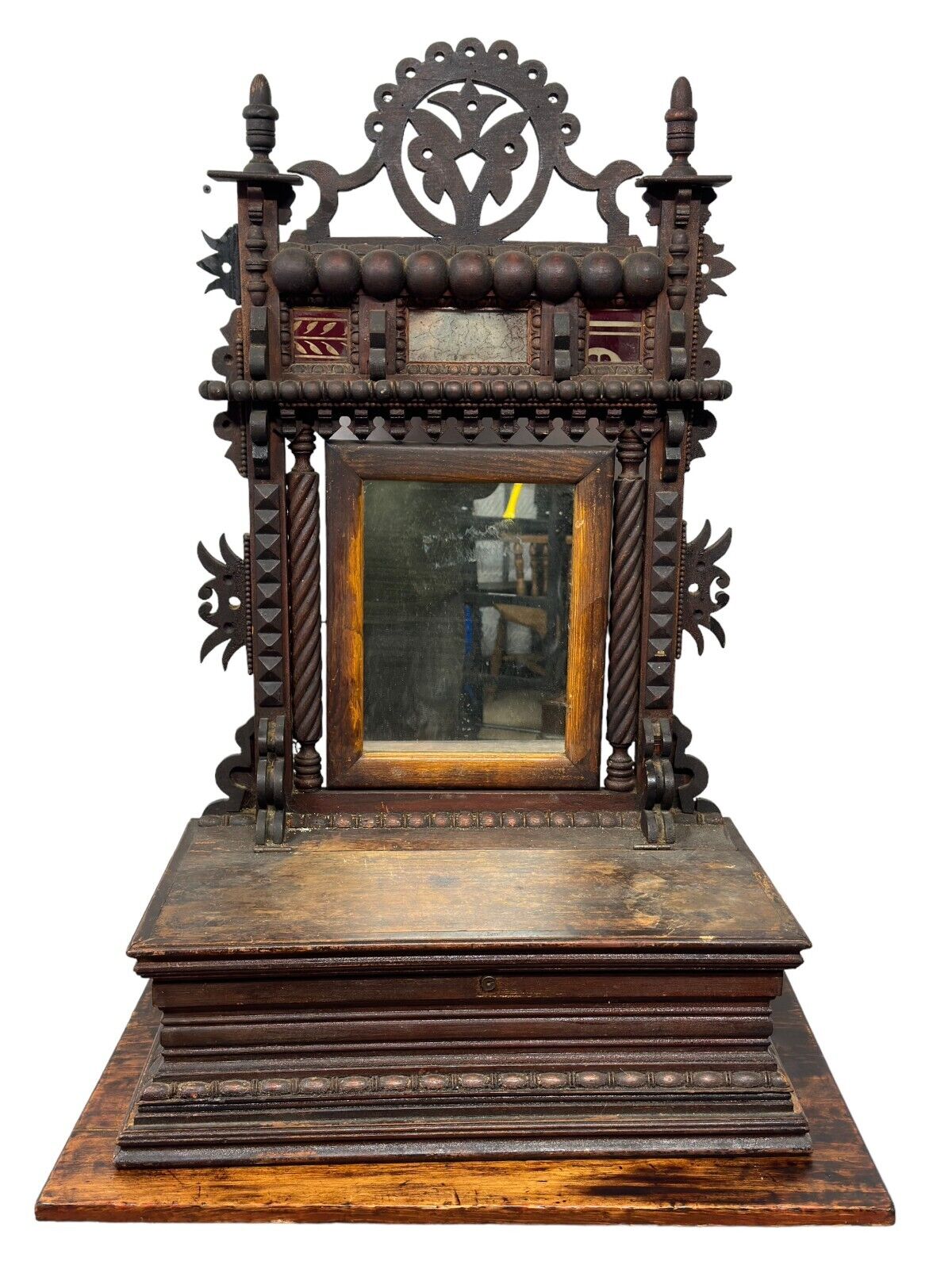 1800s Folk Art Tramp Art Style Shaving Mirror