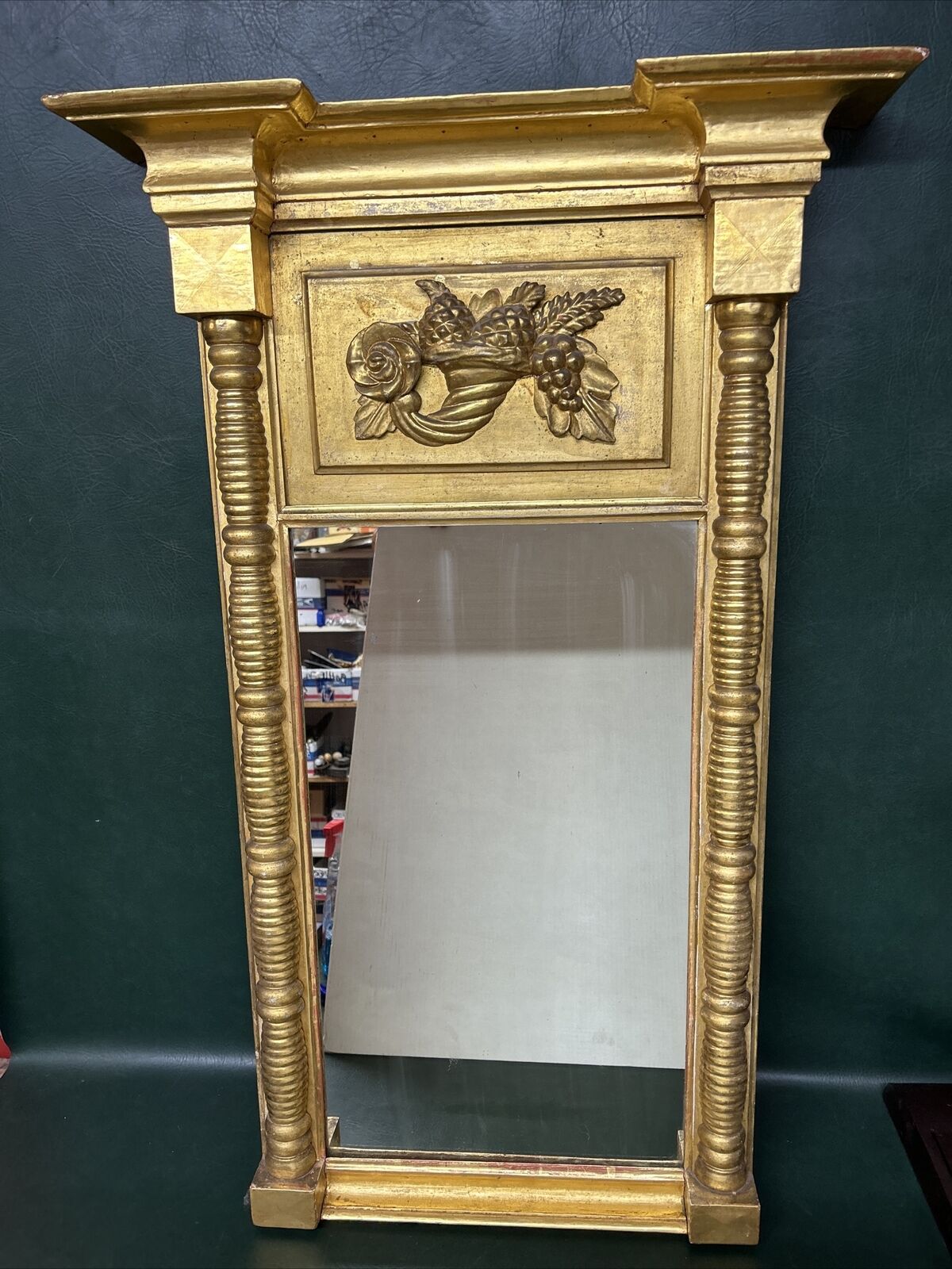 Federal Gold Painted Antique Mirror with Cornucopia Carving
