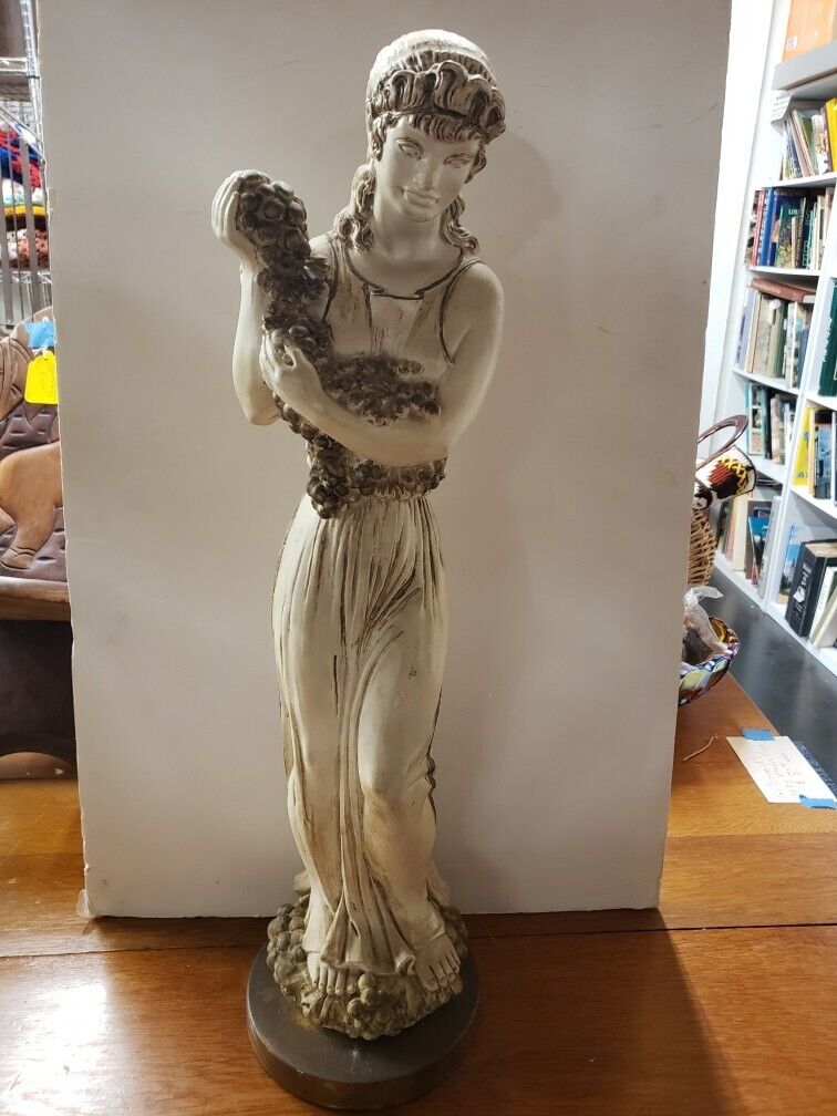 Art Nouveau Woman with Grapes Chalkware Sculpture 1900's