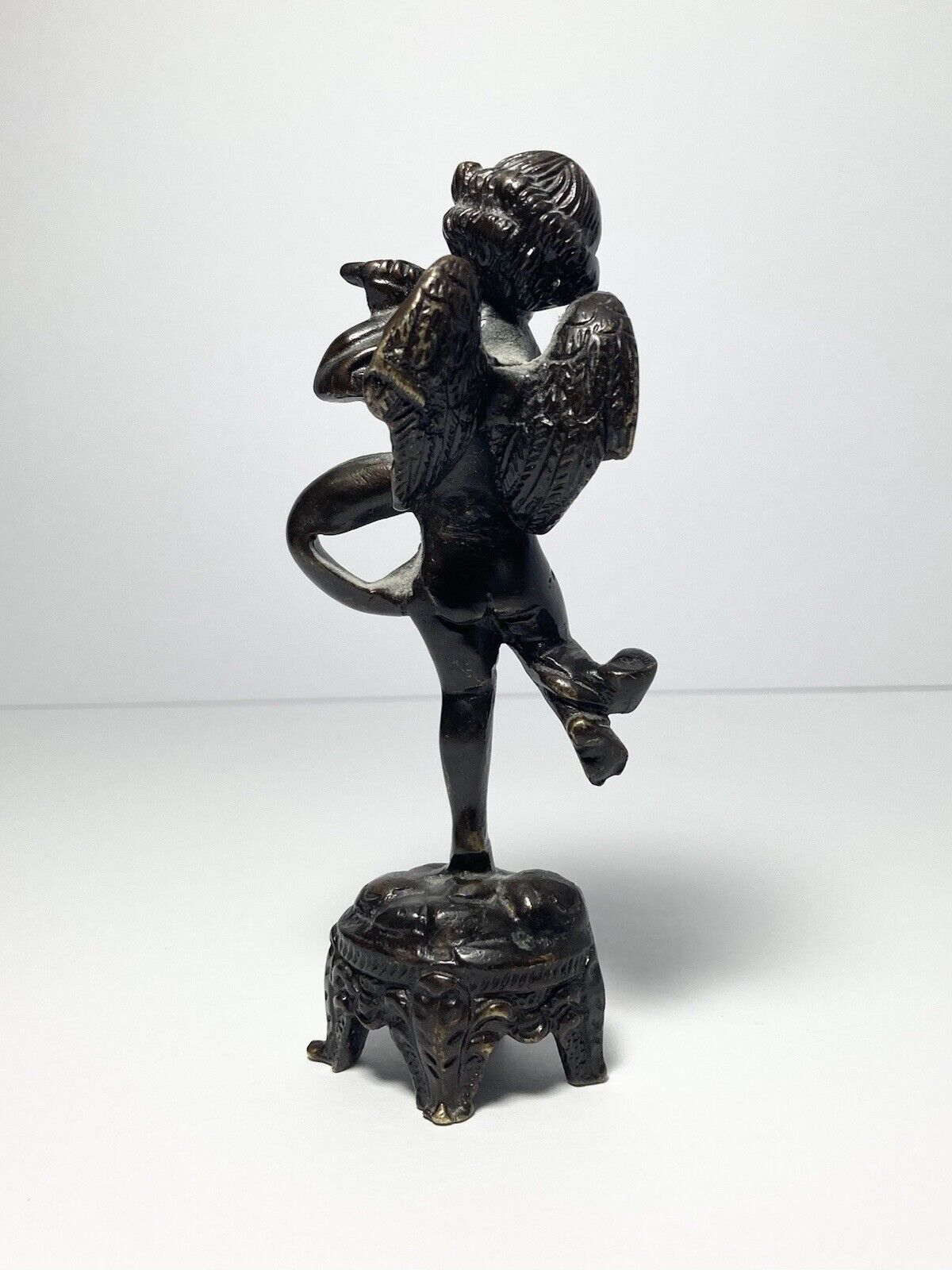 French Cherub Playing Flute Bronze Statuette 5.75