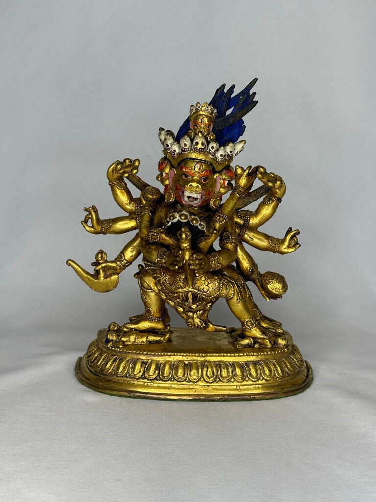19th C. Sino-Tibetan Gilt Bronze Mahakala Statue & Consort