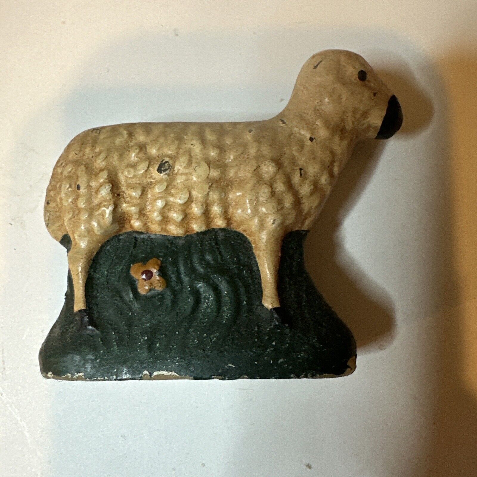 1900s Polychrome Painted Folk Art Sheep Figure Stand