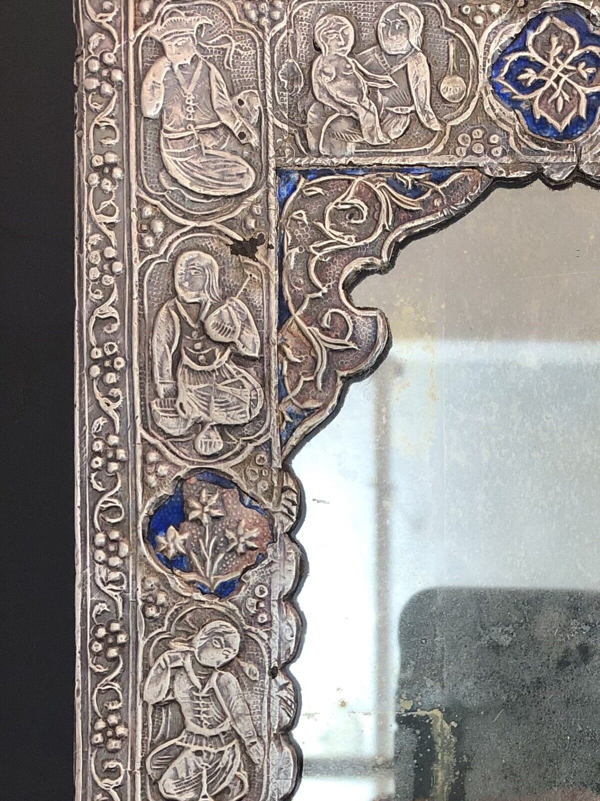 Persian Silver 1800s Antique Mirror Ottoman Empire