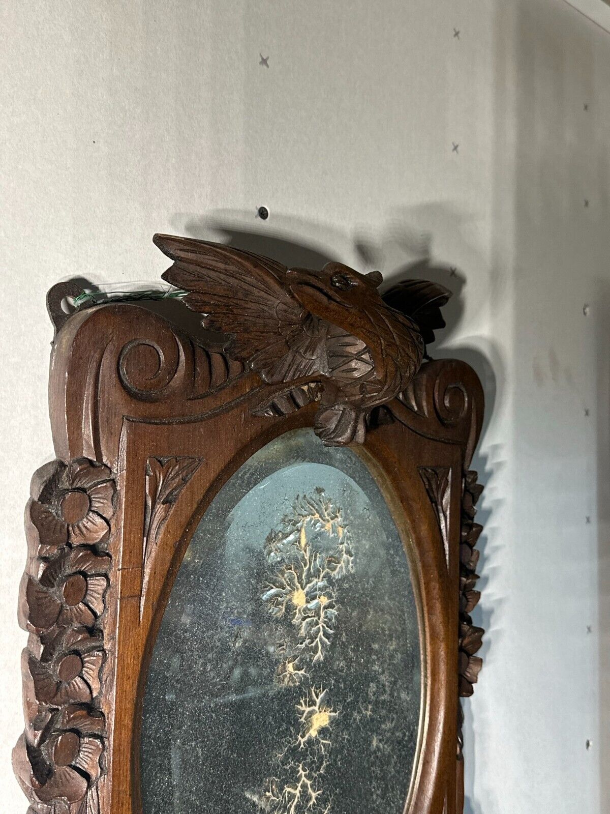 Black Forest Mirror with Full Eagles, Walnut Frame