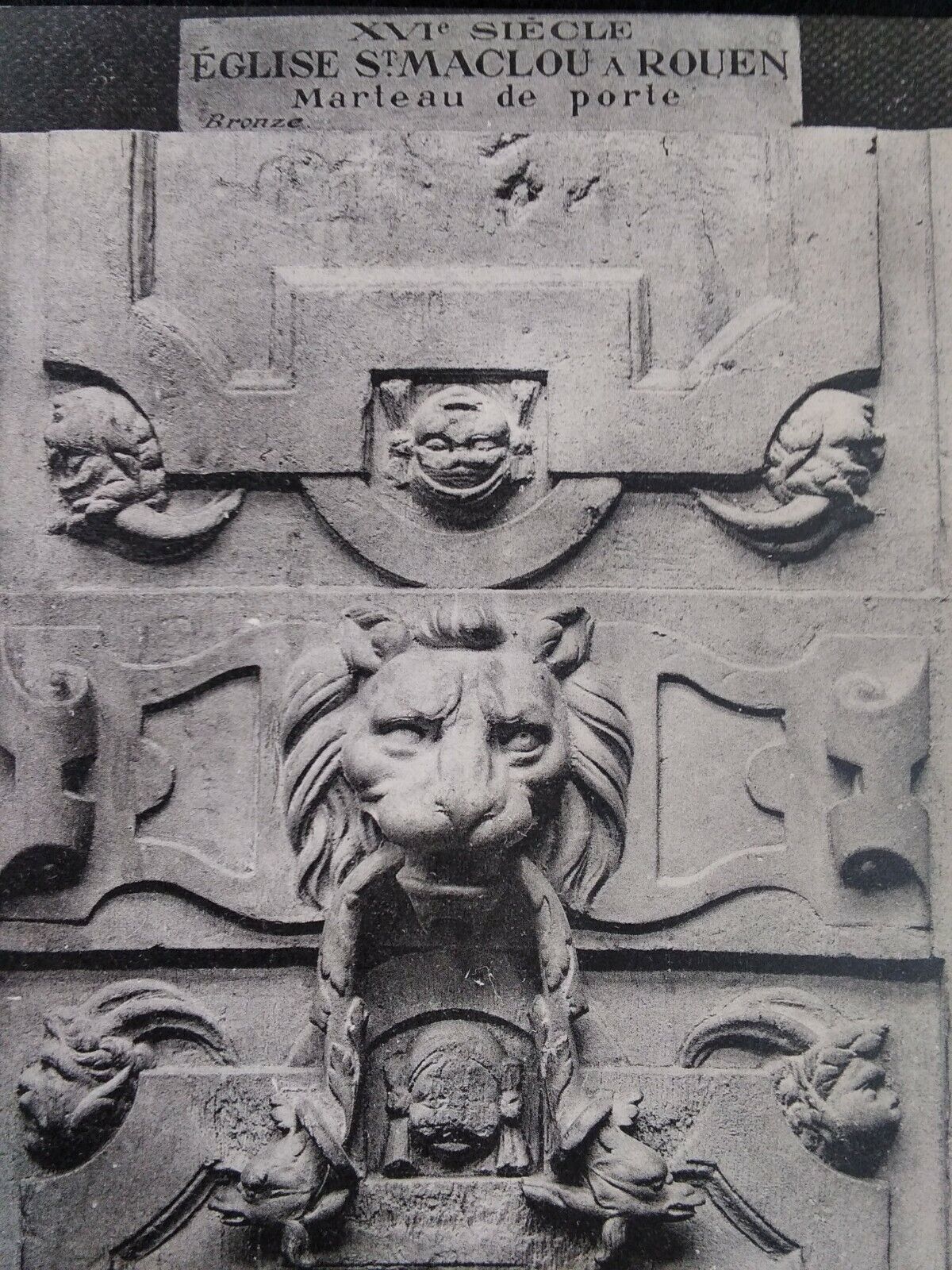 Rare Paris Door Sculpture Lion Rouen Antique Postcard