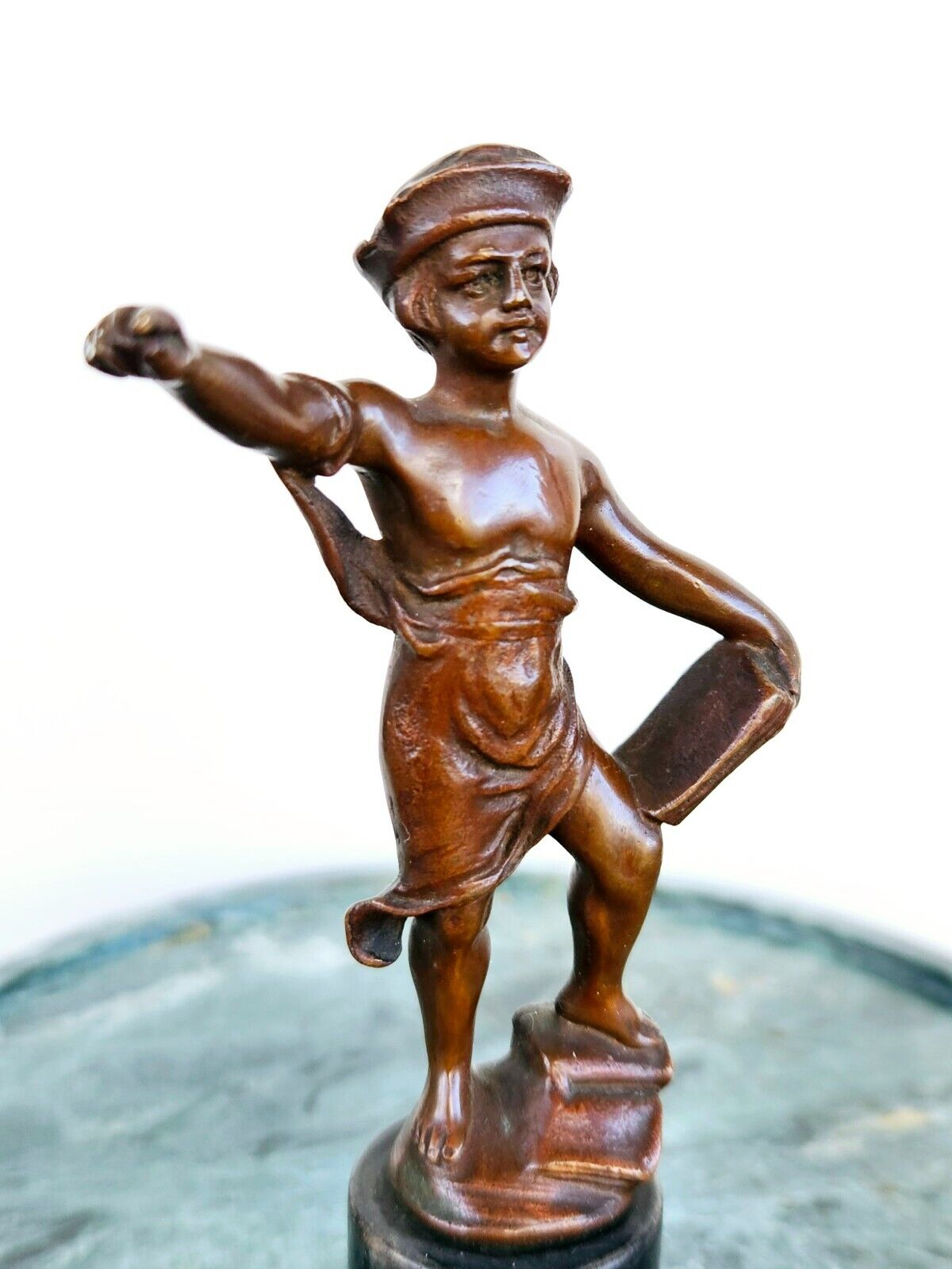 Vienna Antique Bronze Sculpture: Boy with Books 1900s
