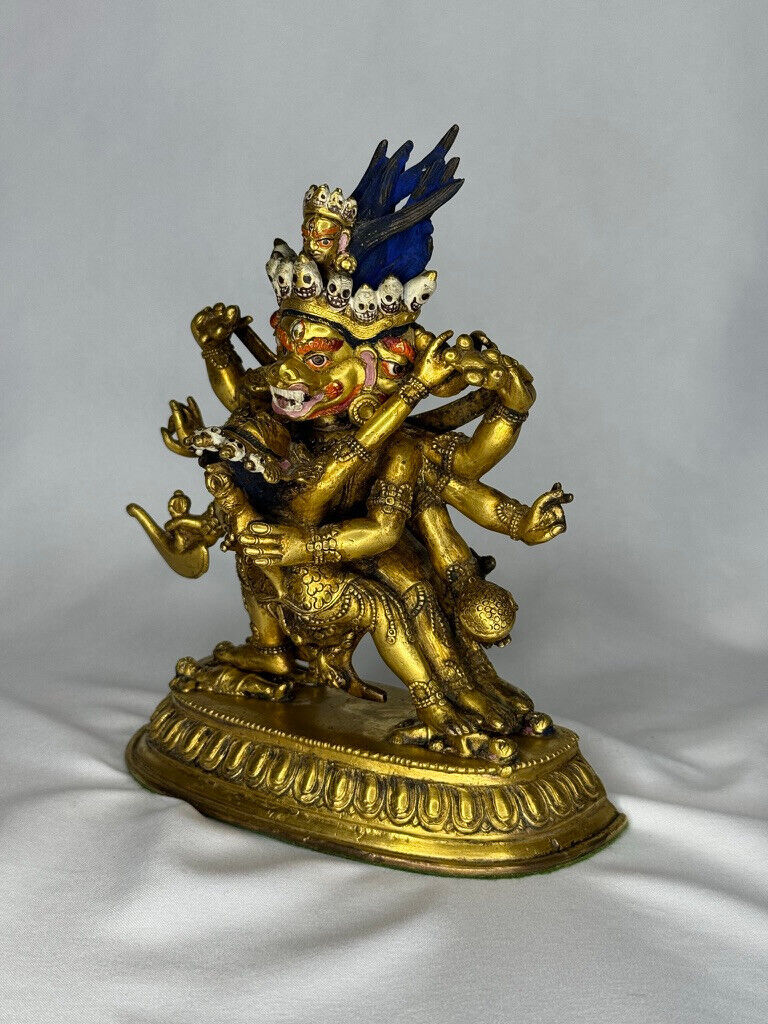 19th C. Sino-Tibetan Gilt Bronze Mahakala Statue & Consort