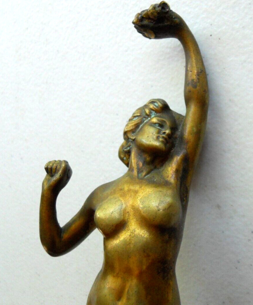 Bronze Nude Woman Statue on Gilded Marble Base