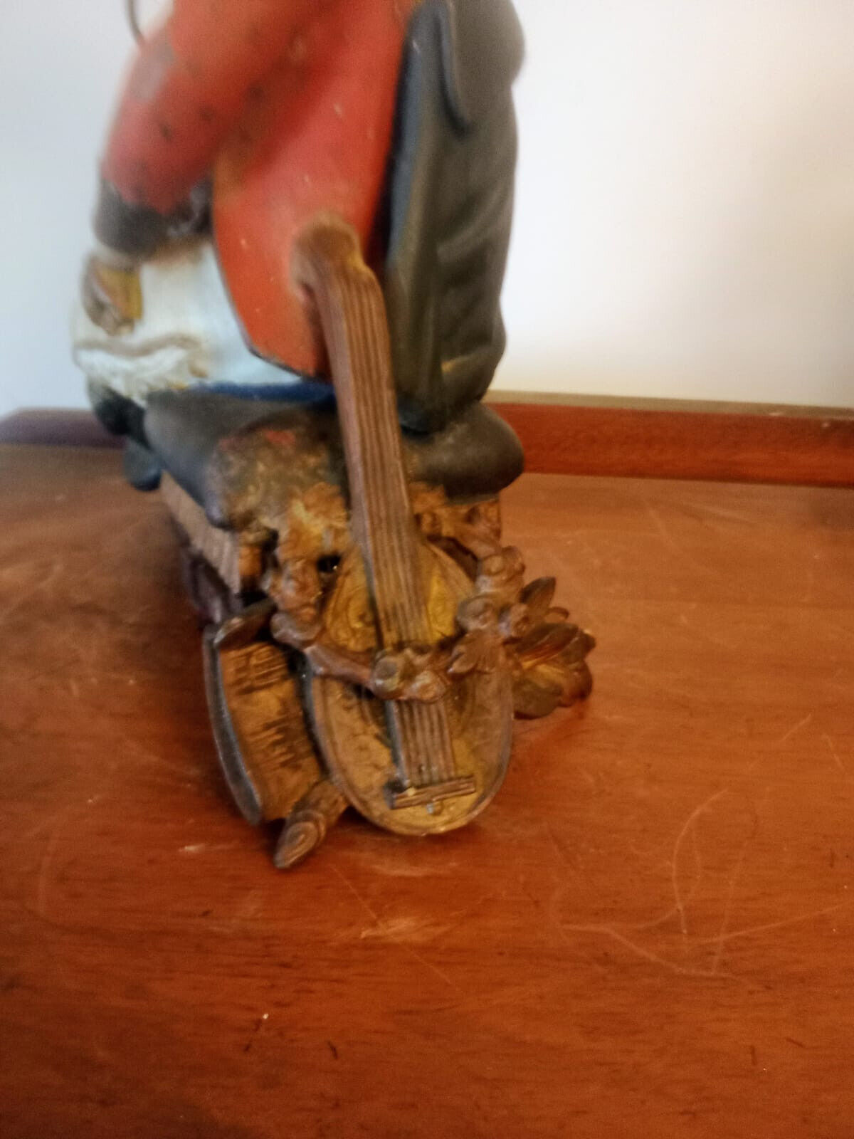 Antique Hand Painted Metal Statue Soldier with Mandolin