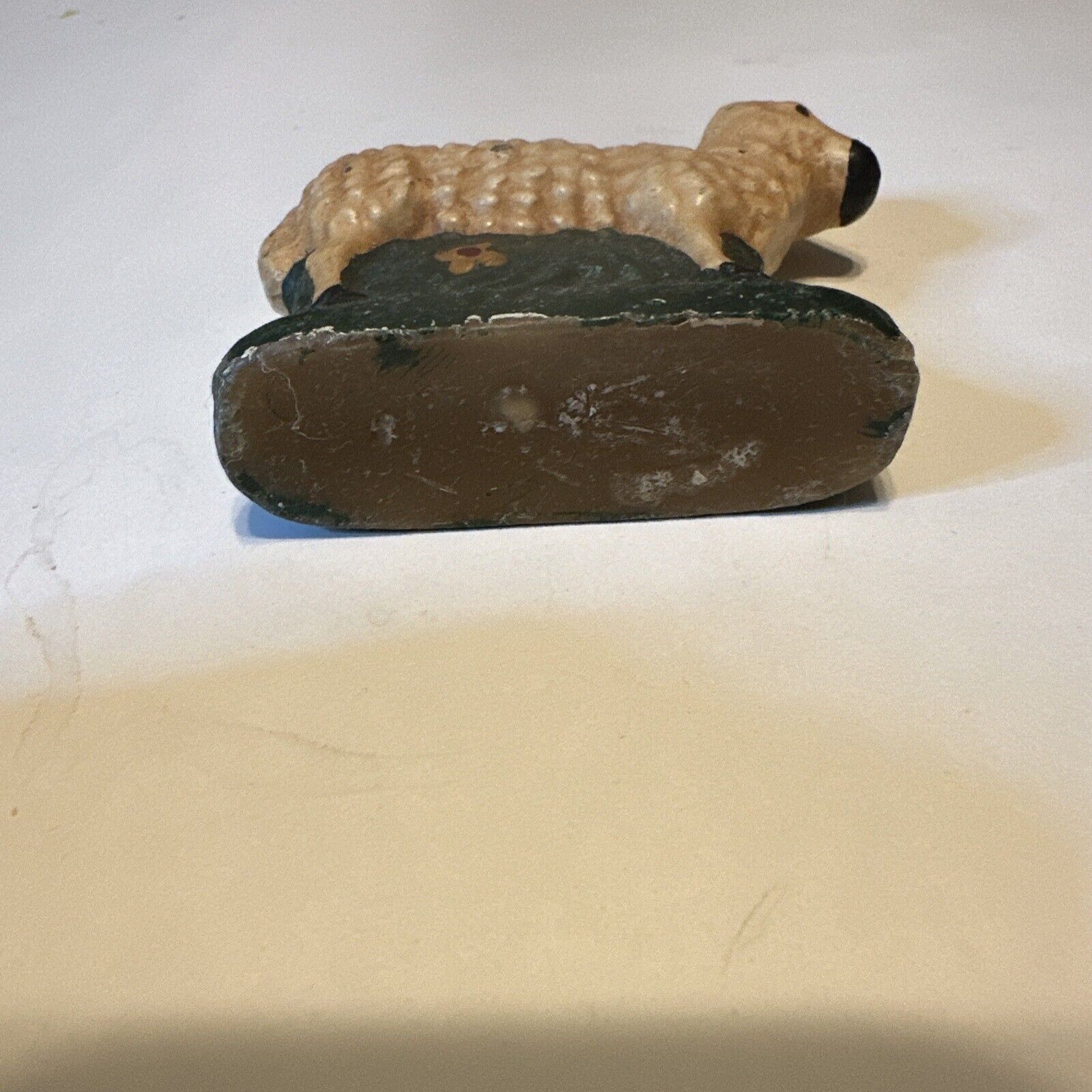1900s Polychrome Painted Folk Art Sheep Figure Stand