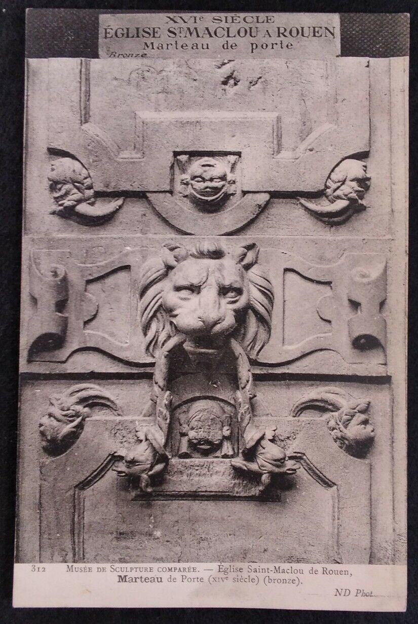 Rare Paris Door Sculpture Lion Rouen Antique Postcard