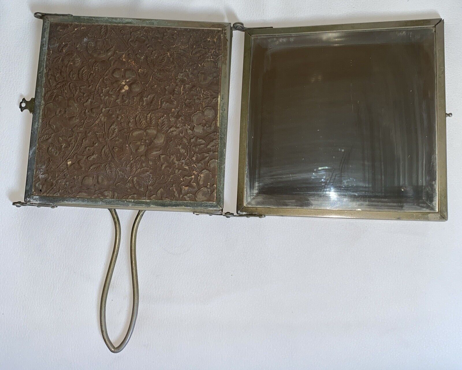 Late 1800s Brass Tri-Fold Travel Vanity Mirror Unique
