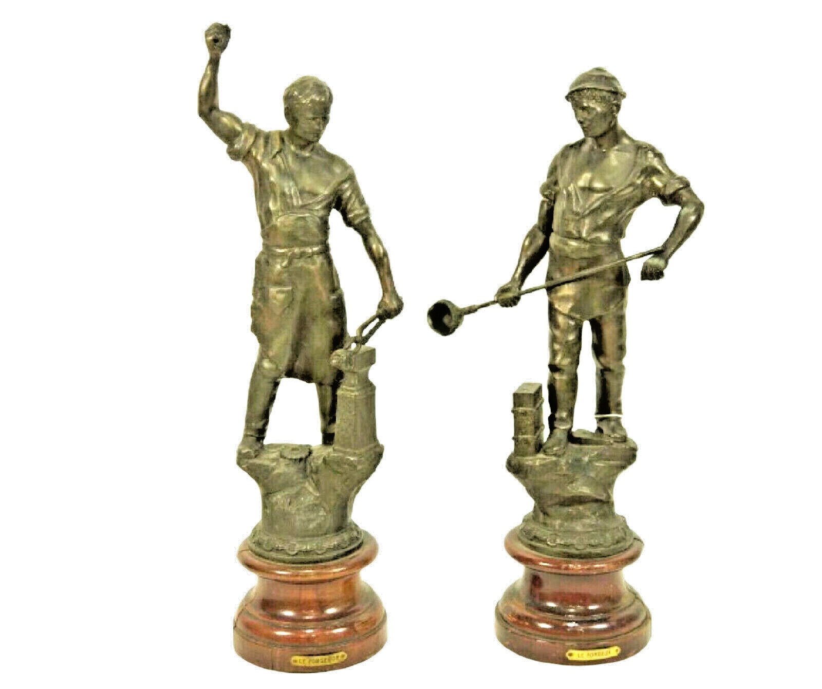 Pair of 1800's Patinated Spelter Blacksmith Sculptures
