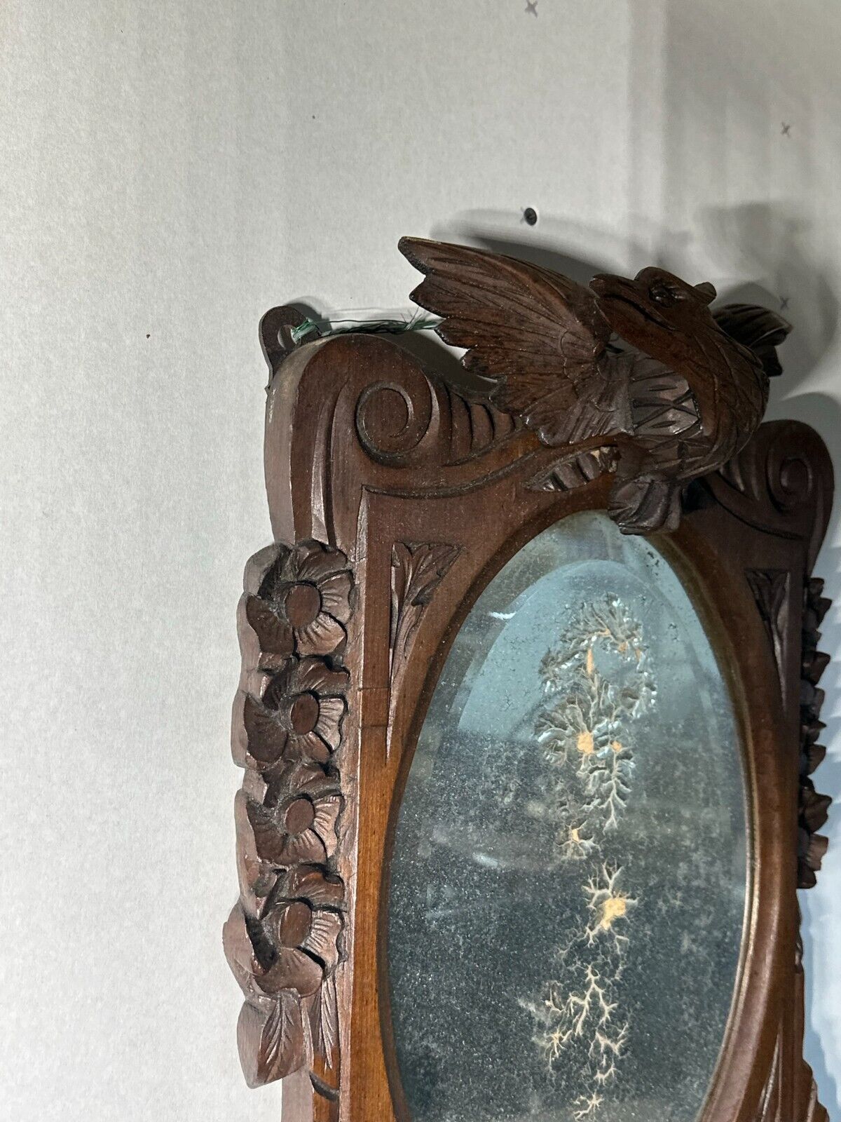 Black Forest Mirror with Full Eagles, Walnut Frame