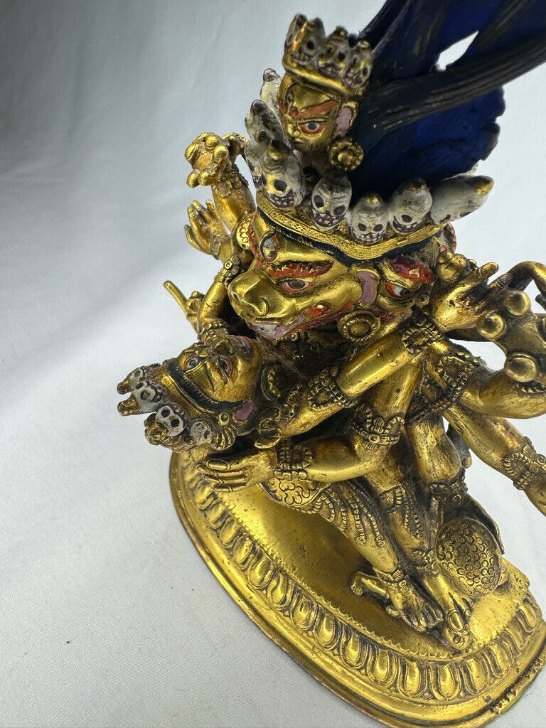 19th C. Sino-Tibetan Gilt Bronze Mahakala Statue & Consort