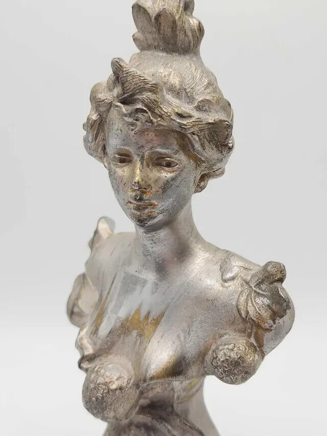 1900's Spelter Lady Figure Bust Head Art Nouveau