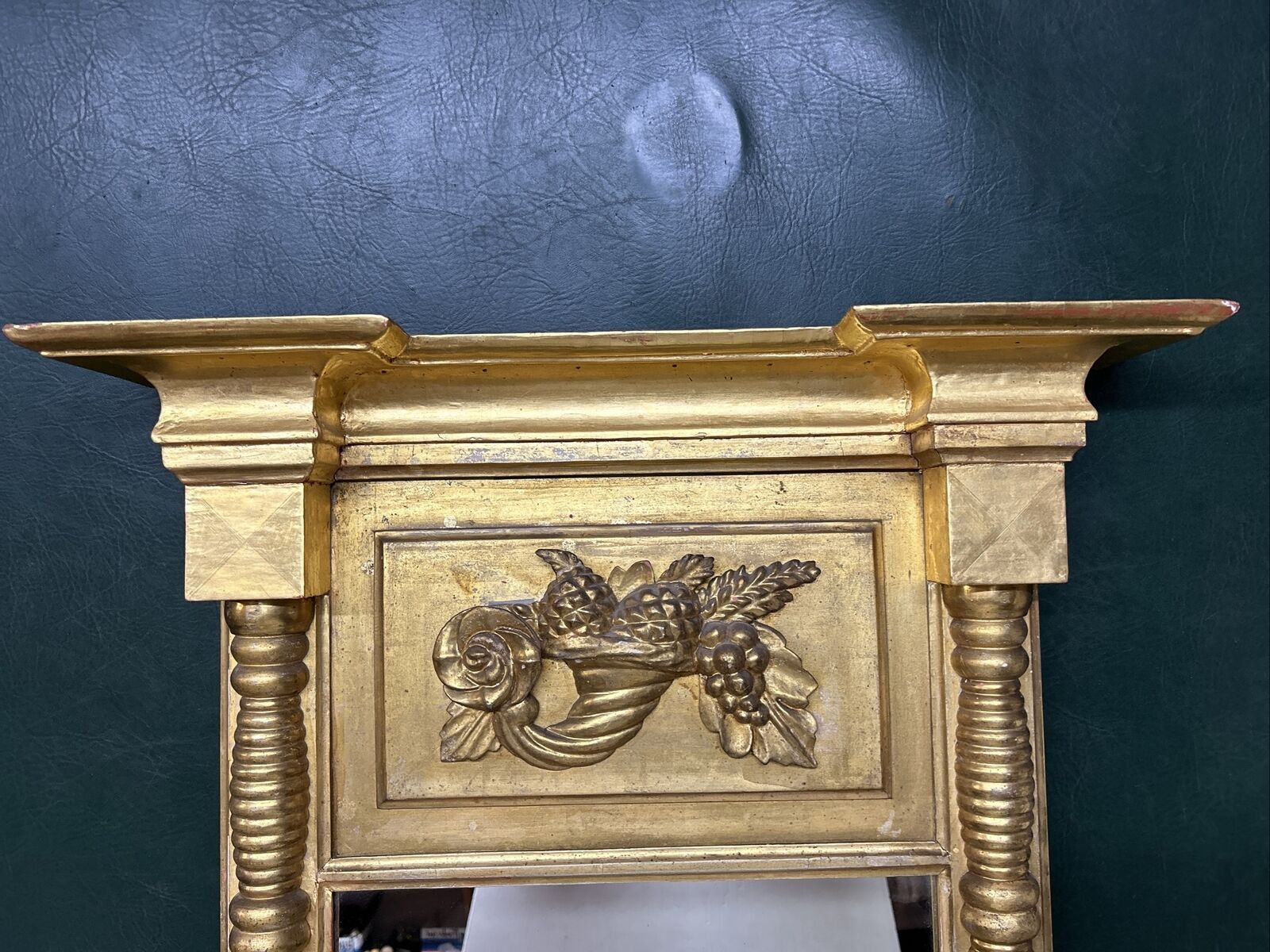 Federal Gold Painted Antique Mirror with Cornucopia Carving