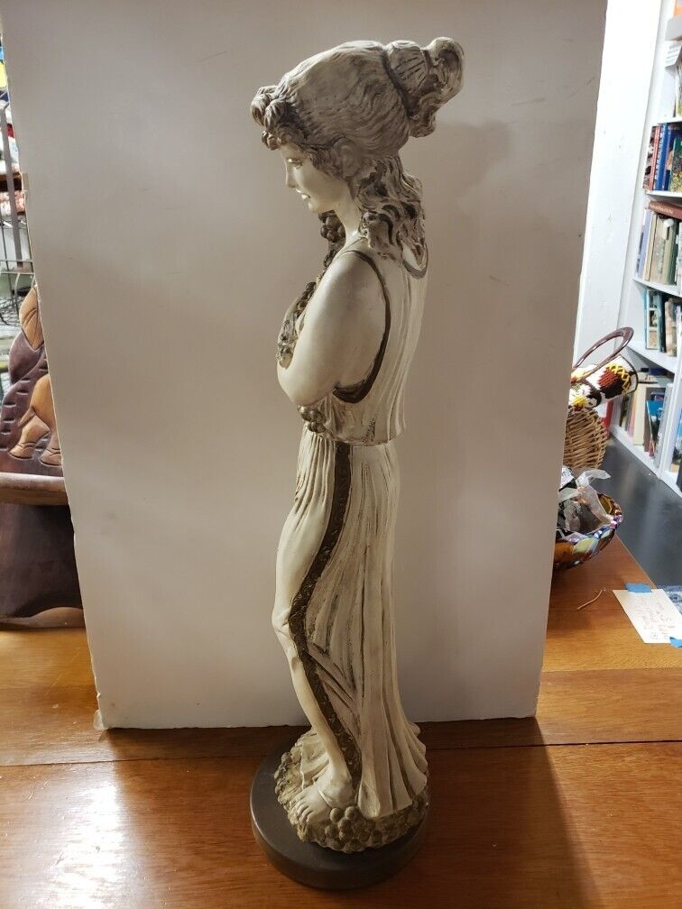 Art Nouveau Woman with Grapes Chalkware Sculpture 1900's