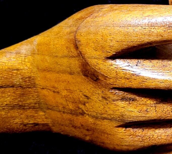 Rare Antique Secret Society Handshake Wood Sculpture—Occult Folk Art