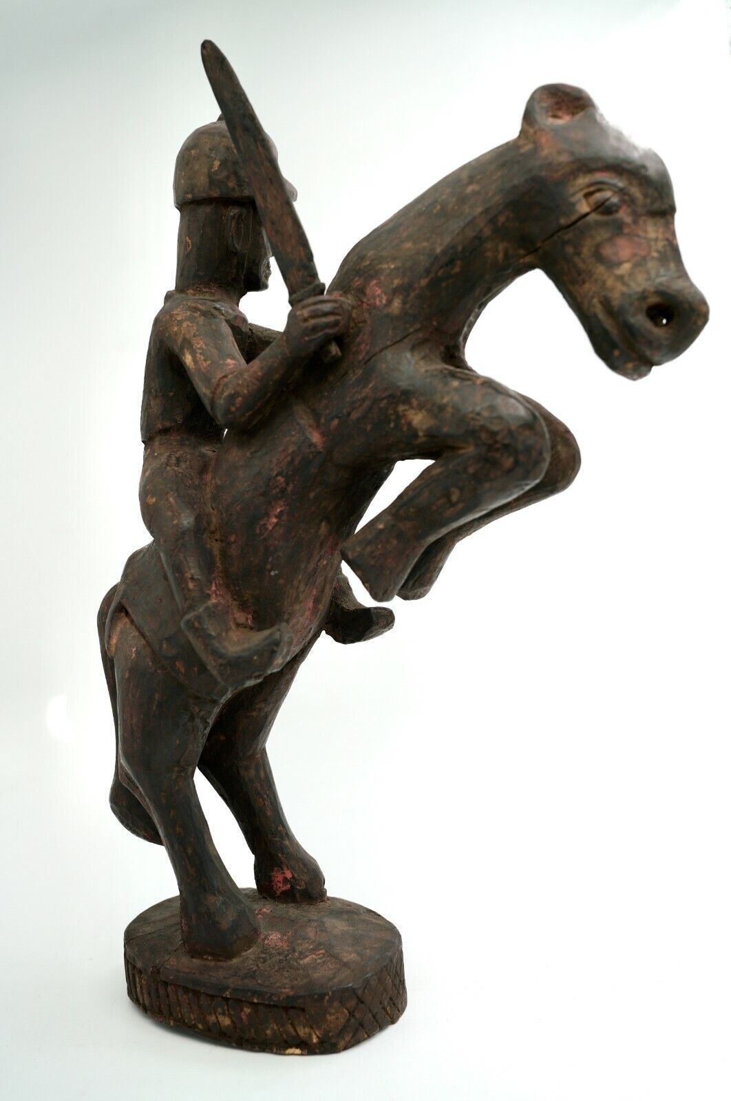 1800's Nepal Wooden Sculpture: Warrior on Soaring Horse