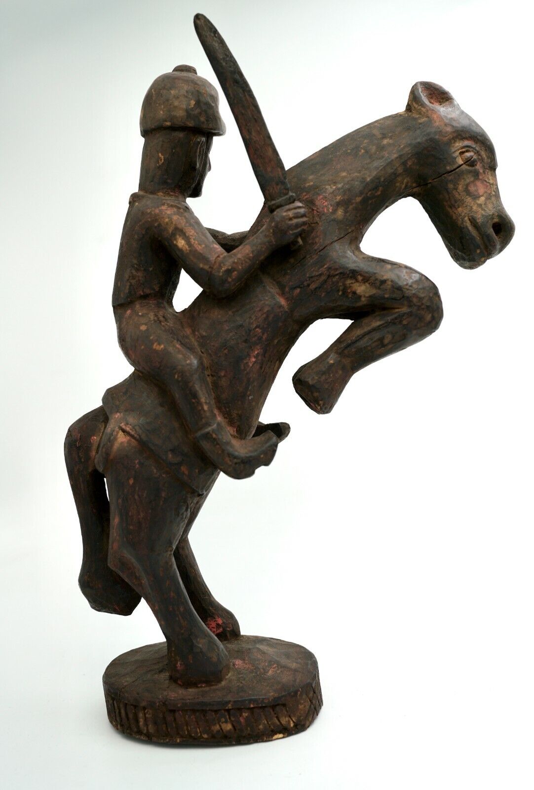 1800's Nepal Wooden Sculpture: Warrior on Soaring Horse
