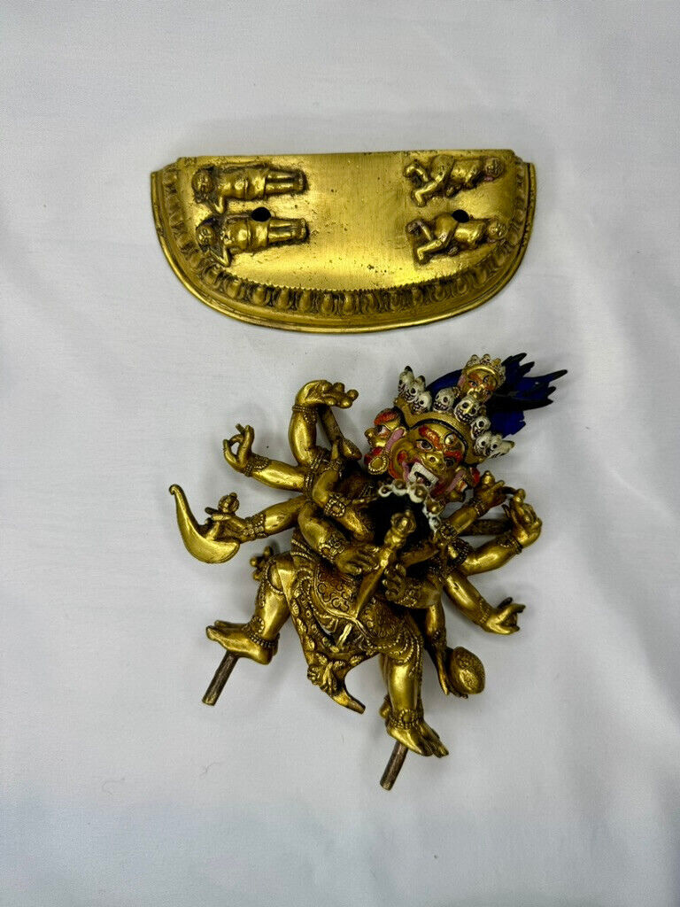 19th C. Sino-Tibetan Gilt Bronze Mahakala Statue & Consort