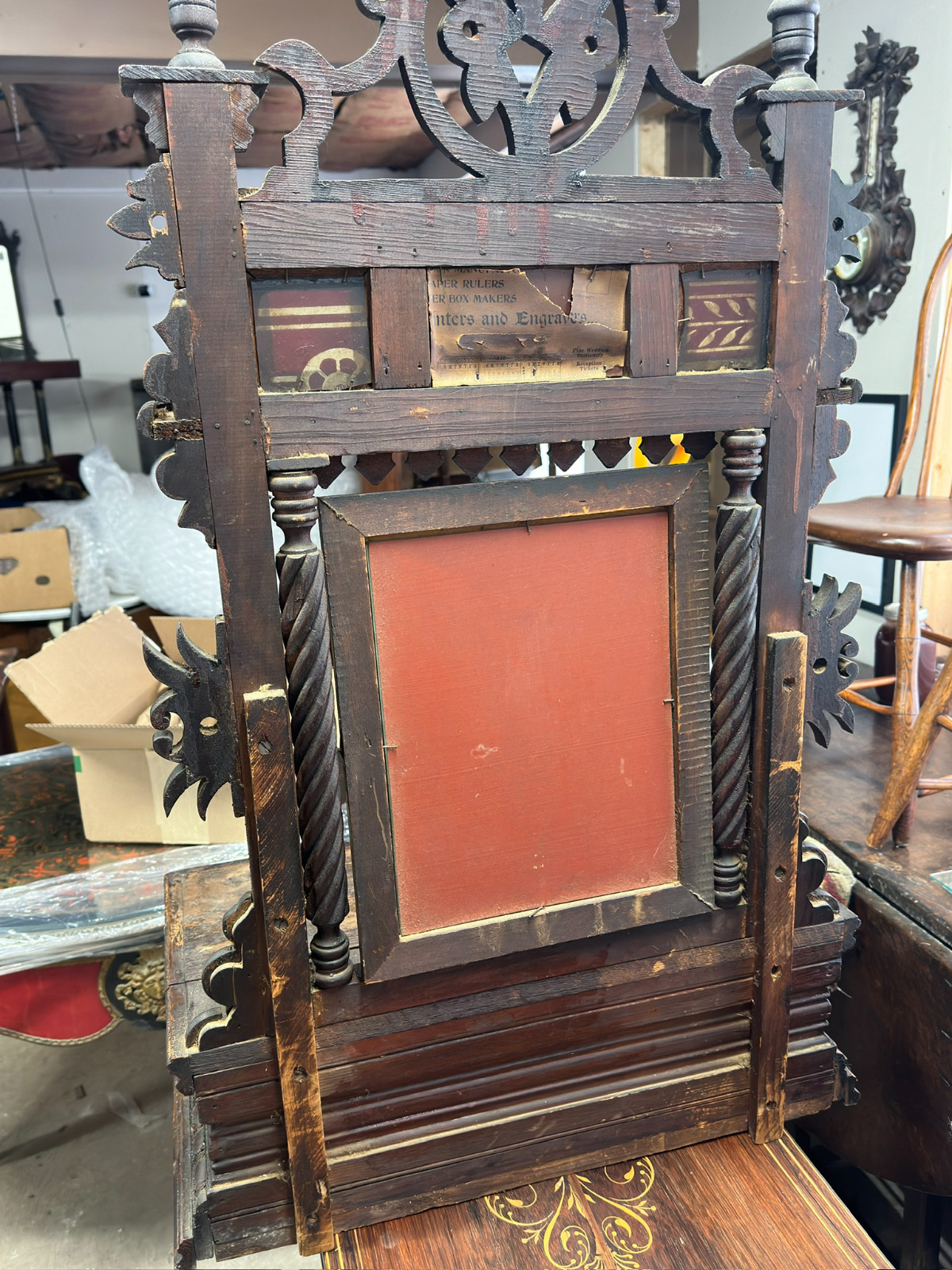 1800s Folk Art Tramp Art Style Shaving Mirror