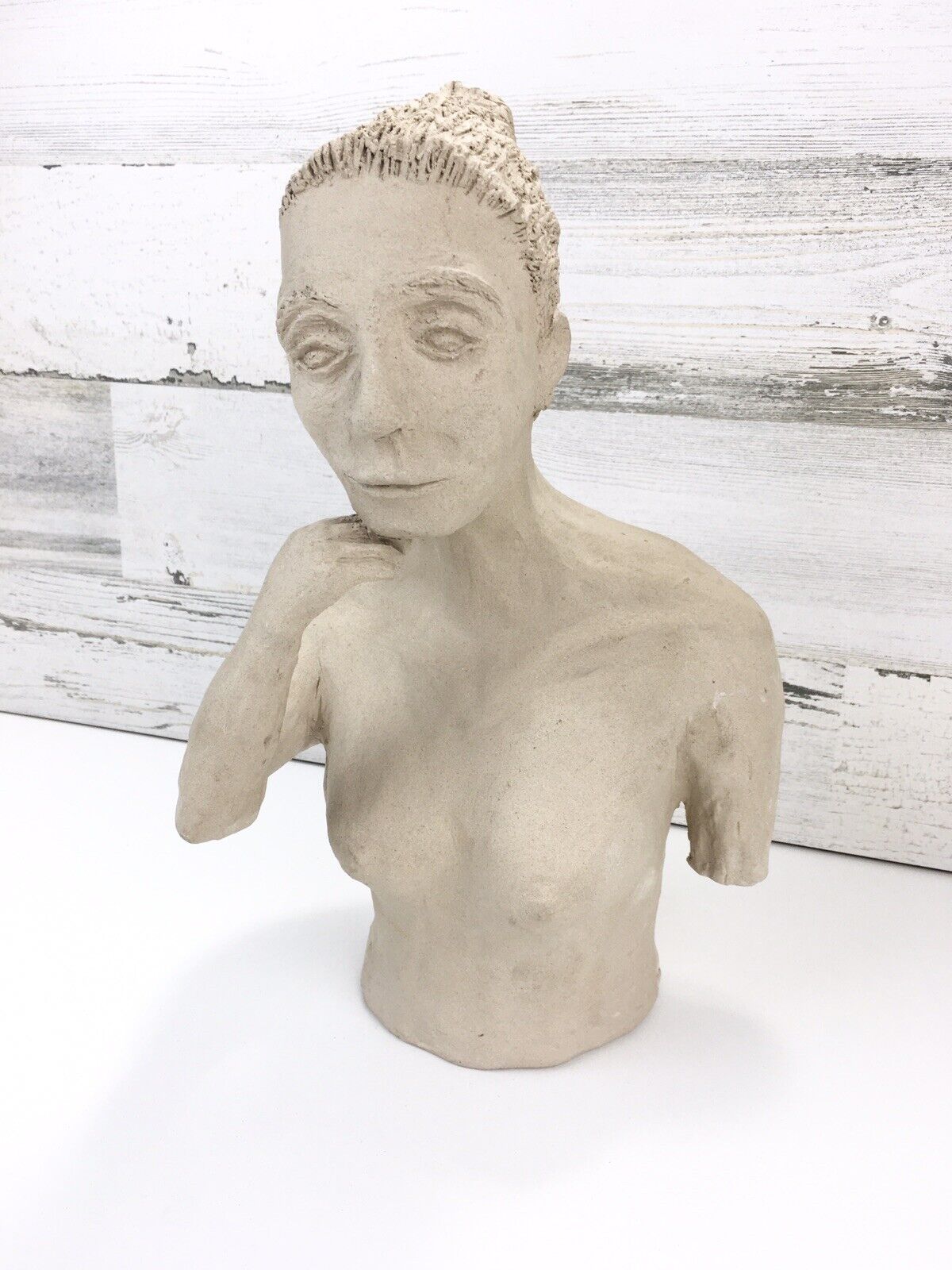 Vintage Clay Nude Woman Bust Sculpture - 12