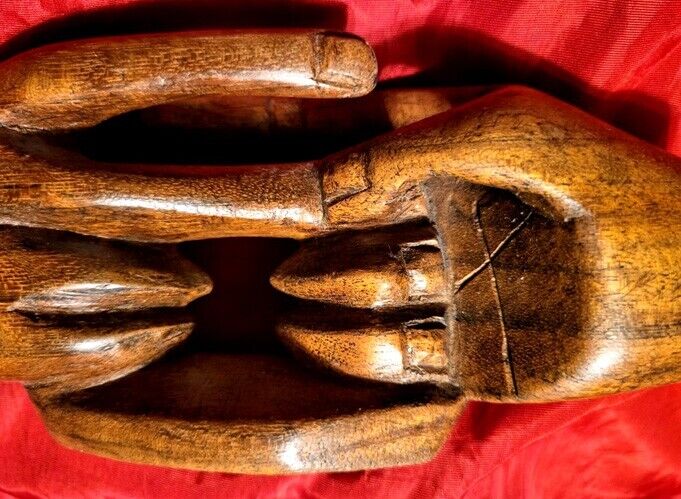 Rare Antique Secret Society Handshake Wood Sculpture—Occult Folk Art