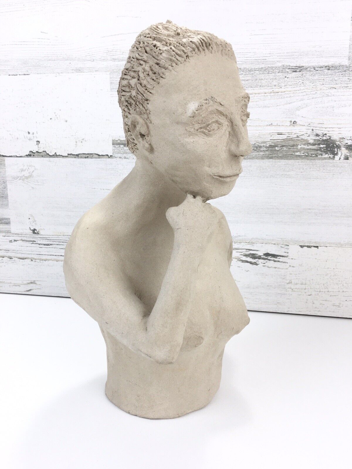 Vintage Clay Nude Woman Bust Sculpture - 12