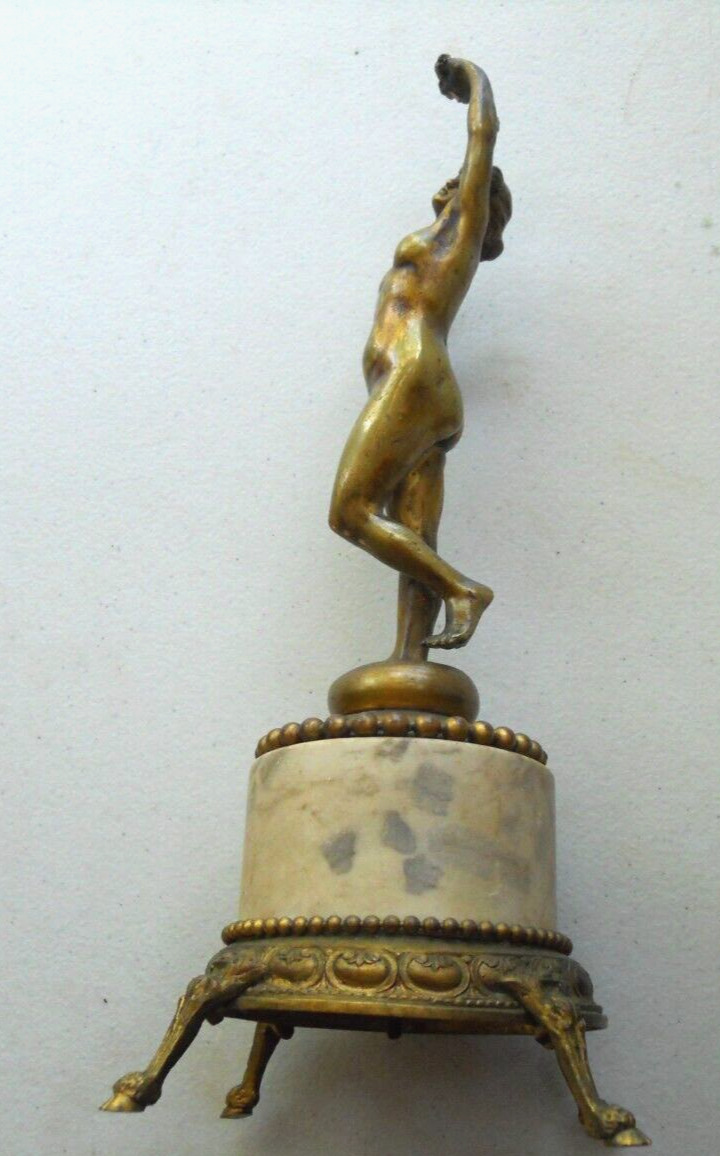 Bronze Nude Woman Statue on Gilded Marble Base
