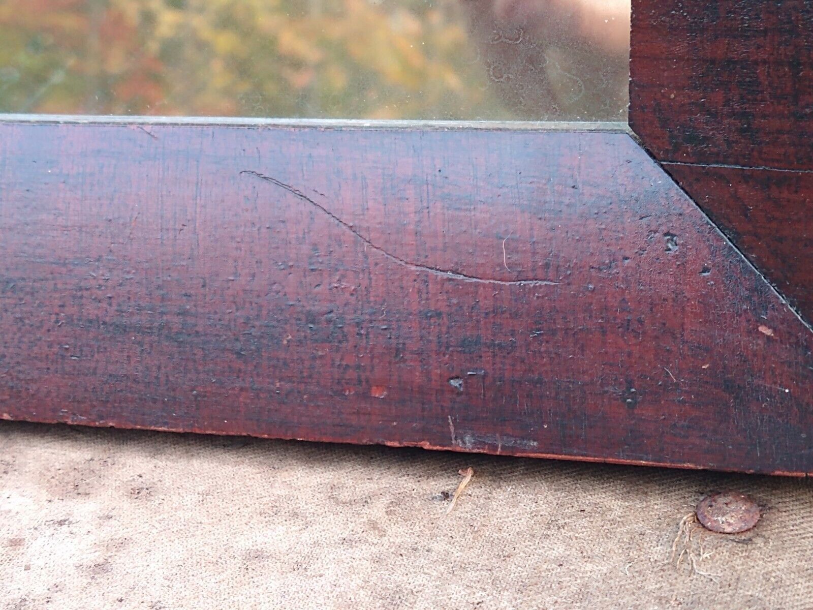 Vintage Split Column Mirror Reverse Painting, Mid 1800s