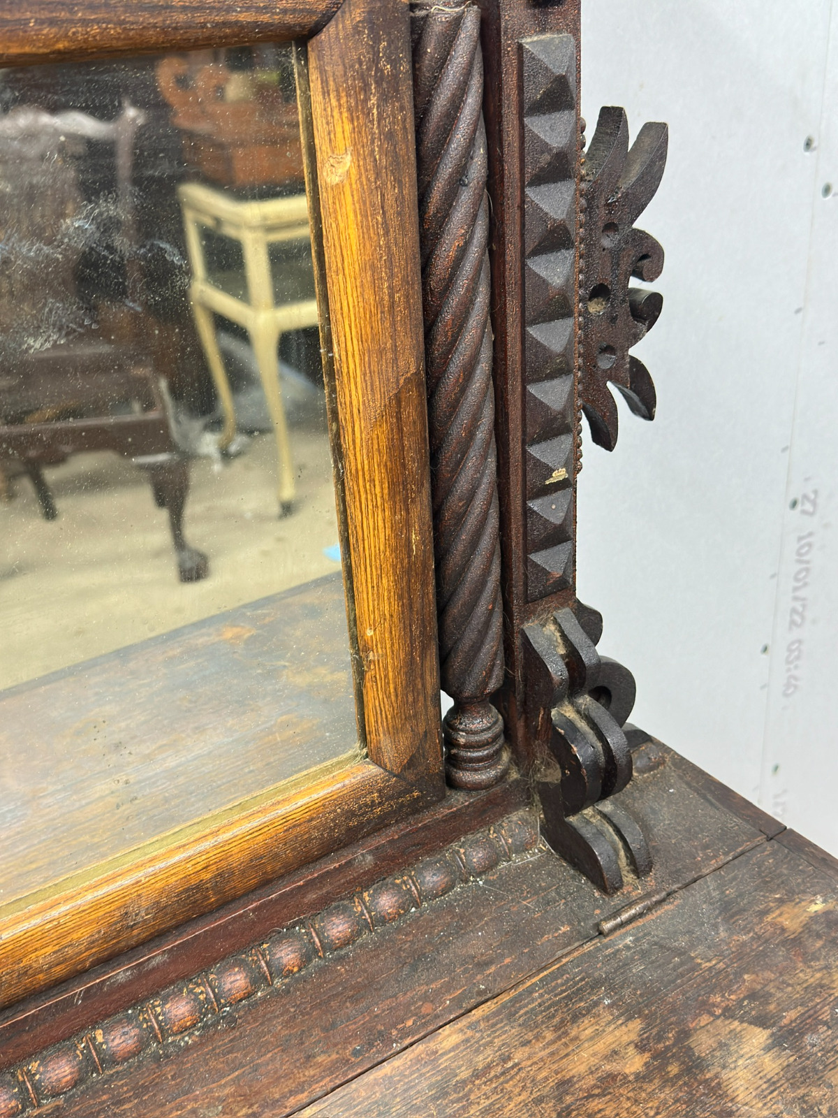 1800s Folk Art Tramp Art Style Shaving Mirror