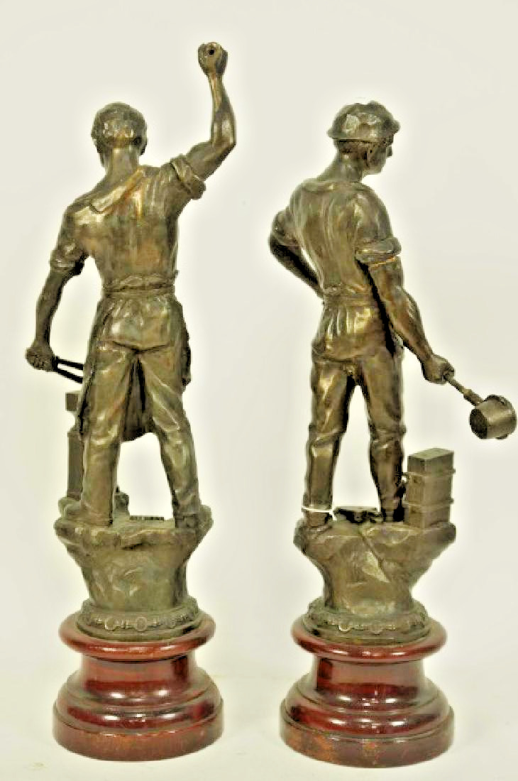 Pair of 1800's Patinated Spelter Blacksmith Sculptures