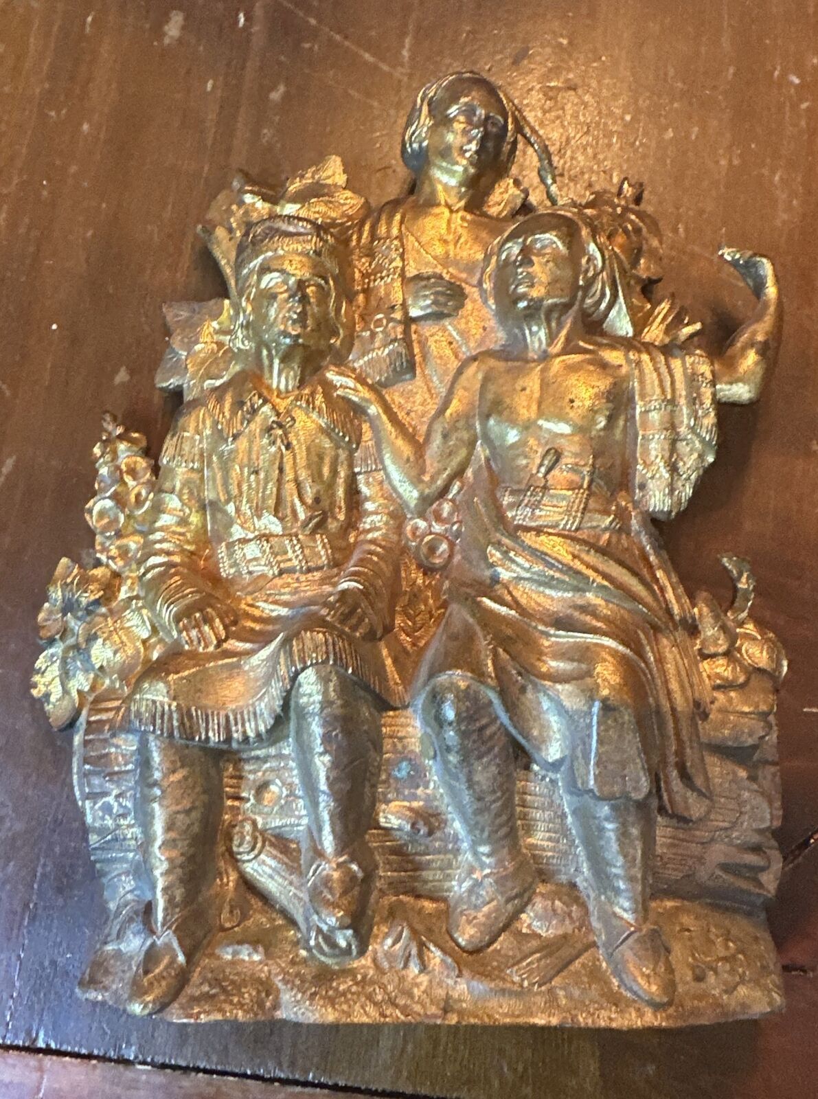 Bronze Brass Daniel Boone with Native Indians Figurine