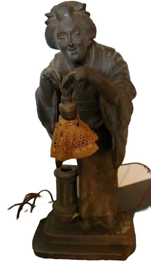 Early 1900's Geisha Terracotta Sculpture Lamp and Electrified