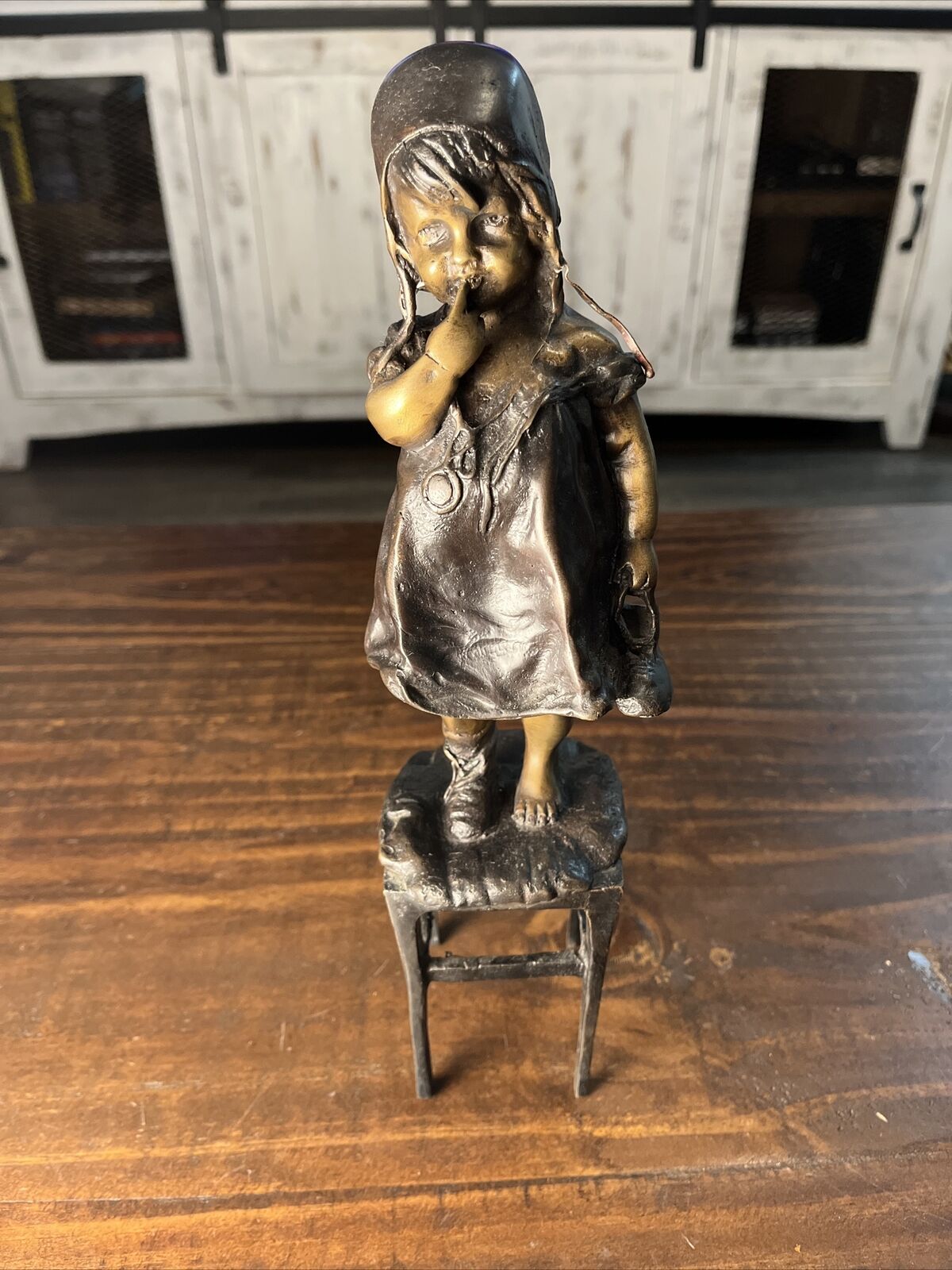 1900s Bronze Girl Standing on Chair by Juan Clara