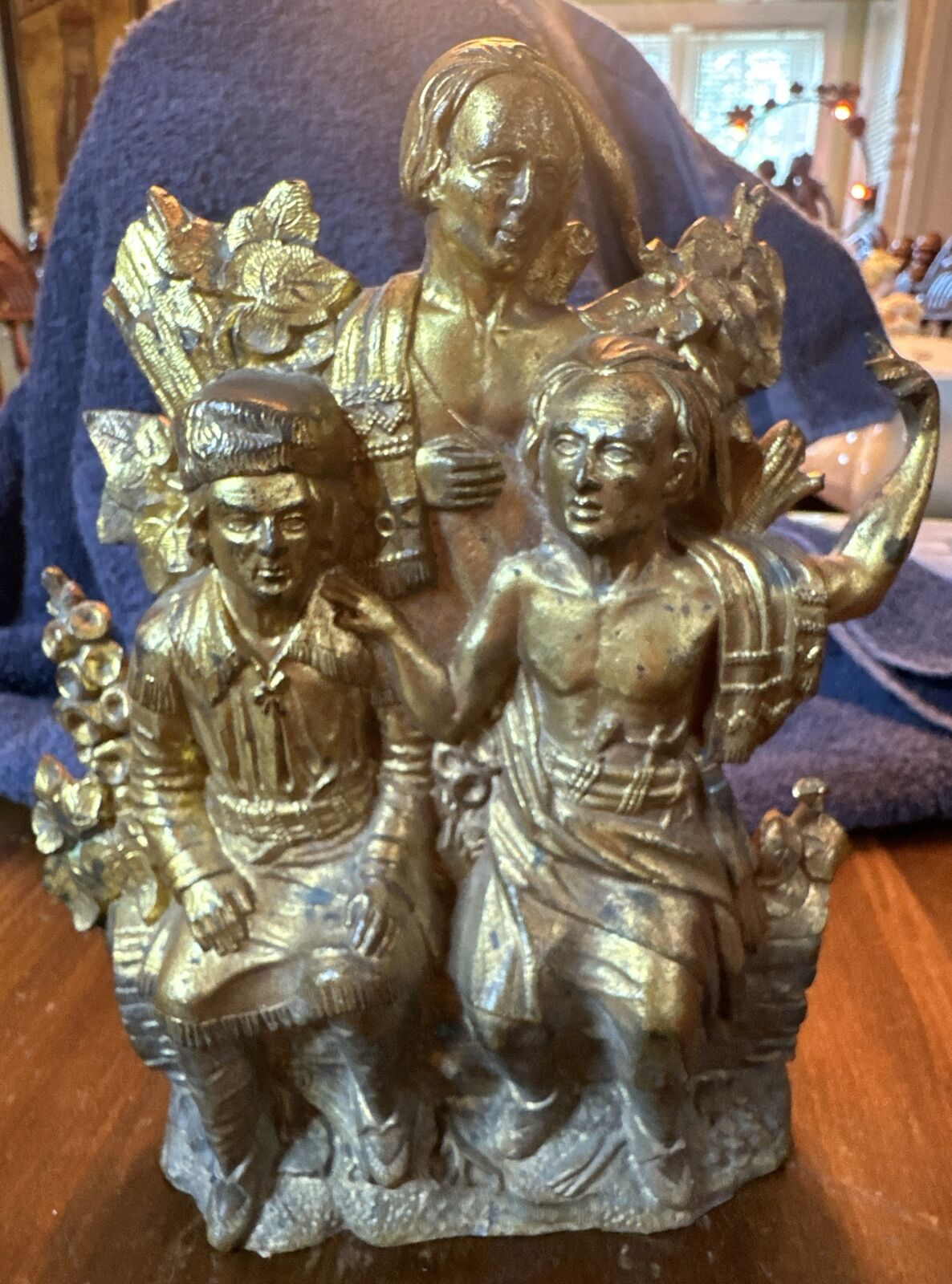 Bronze Brass Daniel Boone with Native Indians Figurine