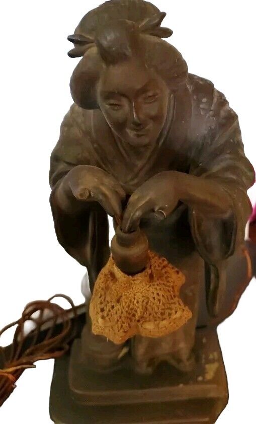 Early 1900's Geisha Terracotta Sculpture Lamp and Electrified