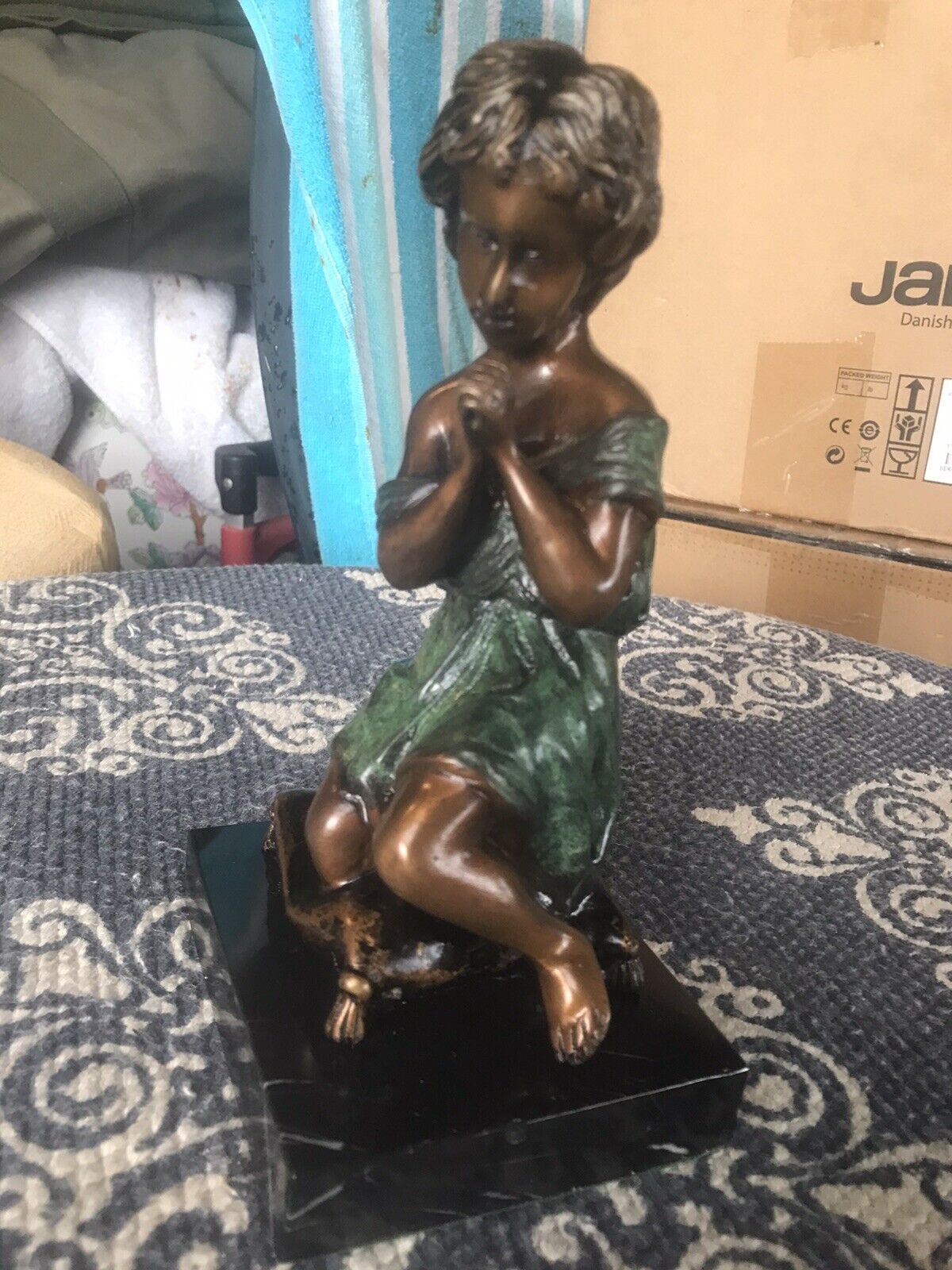 Late 19th Century Mareau Bronze Praying Girl Statue