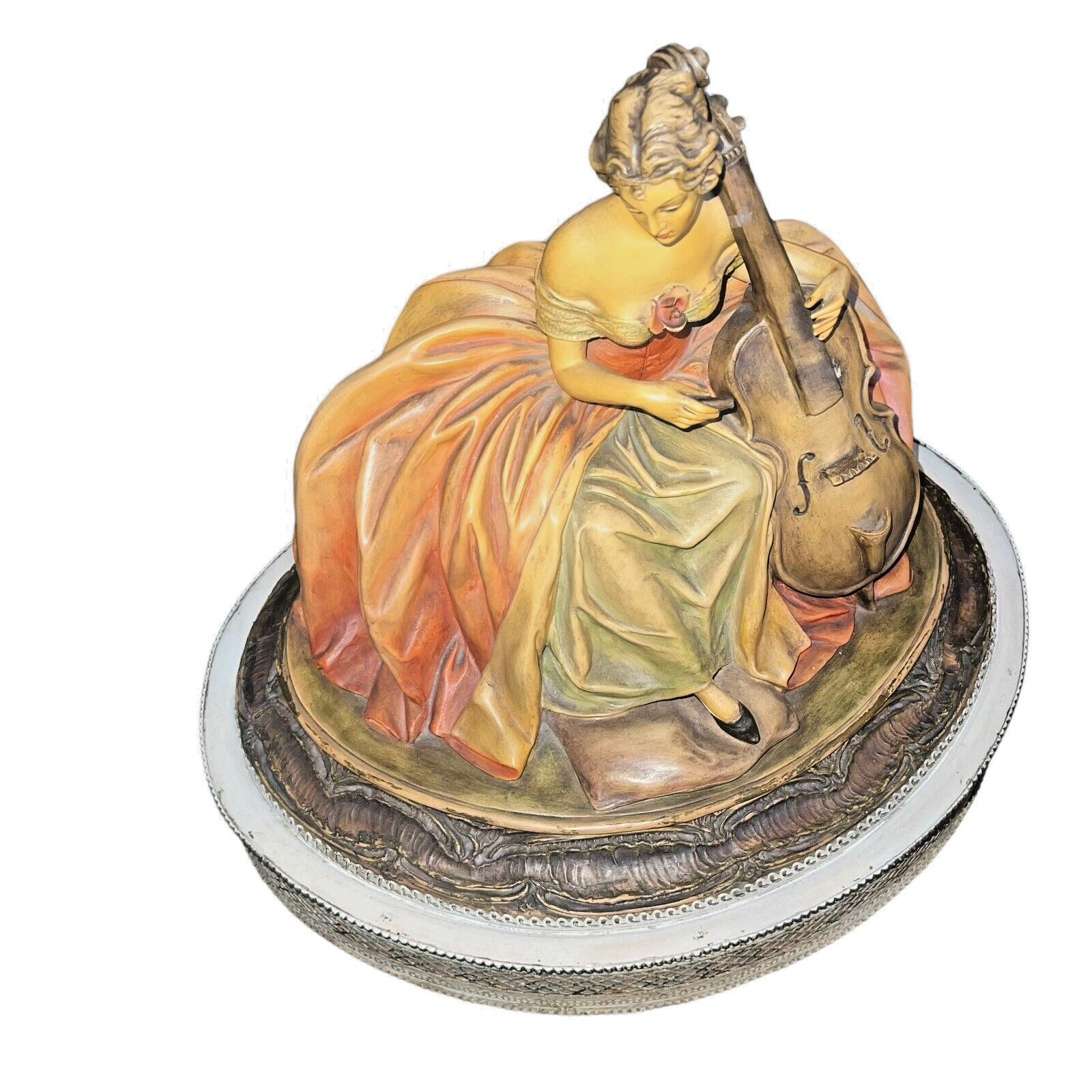 Antique Guido Cacciapuoti Lady Cello Ceramic Lamp Italy