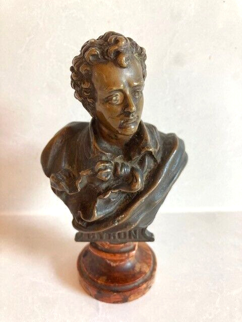 Byron Bronze Bust on Marble Base 4 3/4