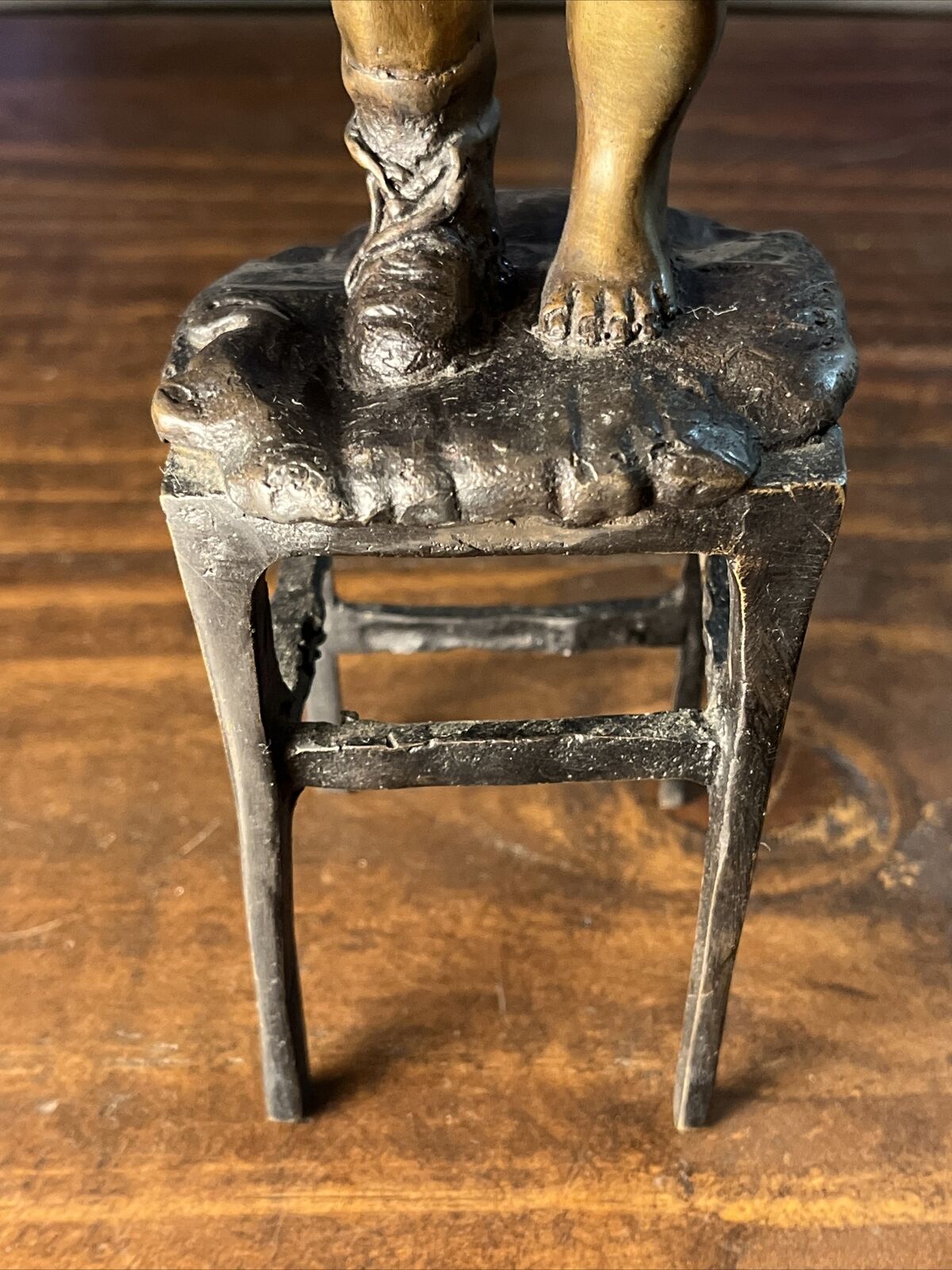 1900s Bronze Girl Standing on Chair by Juan Clara