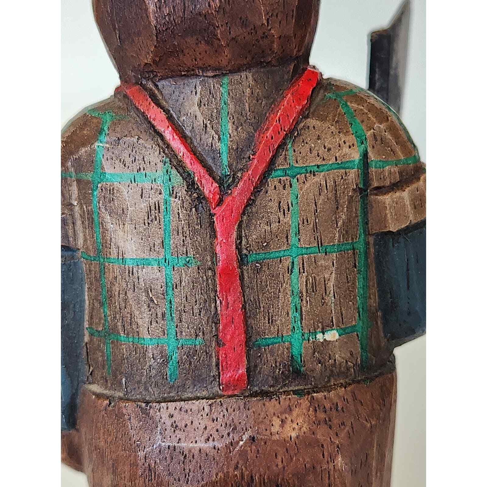 Vintage 1900's Carved Wooden Lumber Jack Bear Figurine