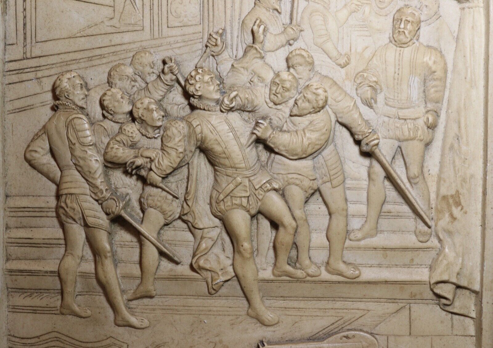 1800's hand carved figural relief wall plaque sculpture