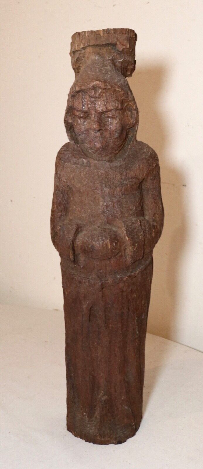 1800s hand-carved wood friar figural statue