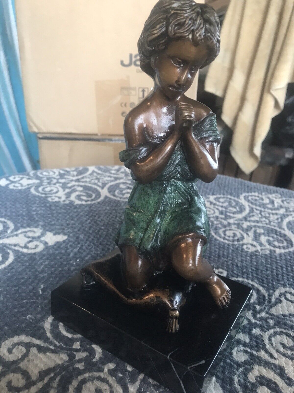 Late 19th Century Mareau Bronze Praying Girl Statue