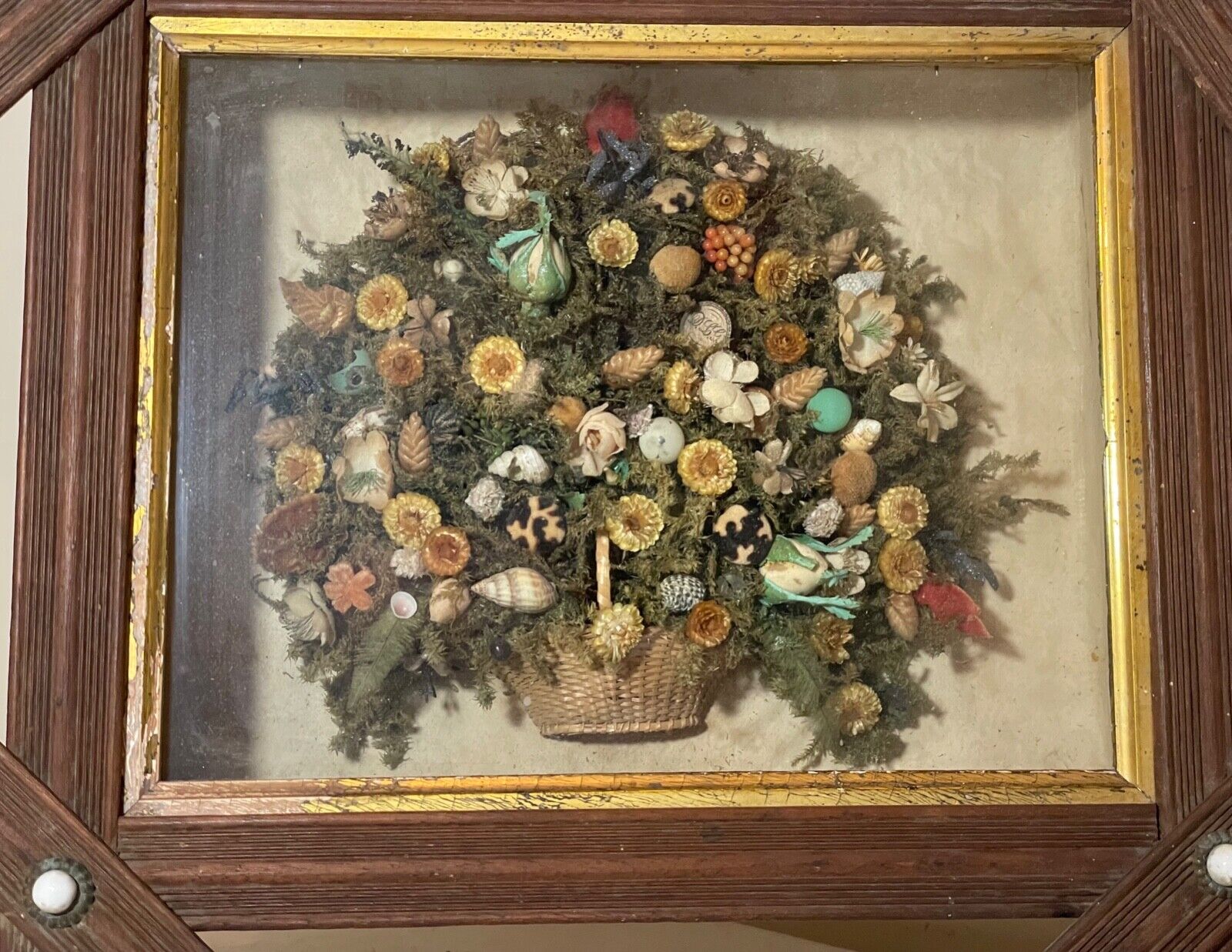 Rare Victorian folk art memorial shell bouquet sculpture