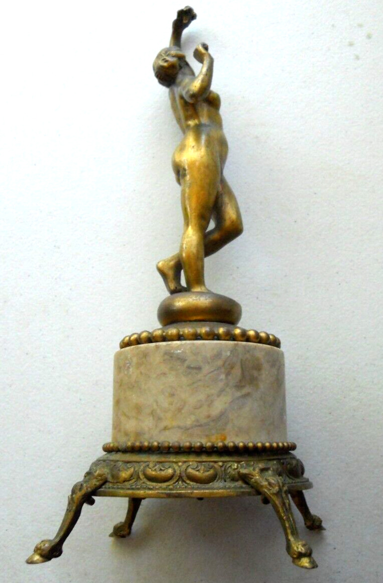 Bronze Nude Woman Statue on Gilded Marble Base